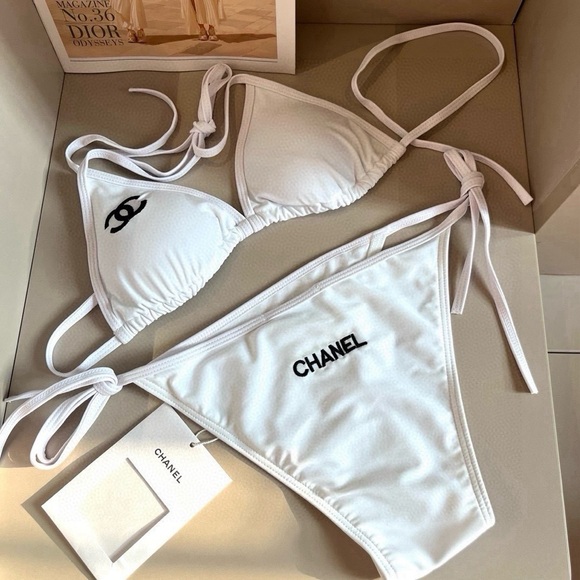 Chanel White Triangle Bikini Set